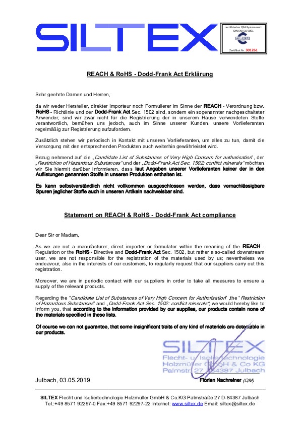 Siltex ISO 9001 Zertifikat